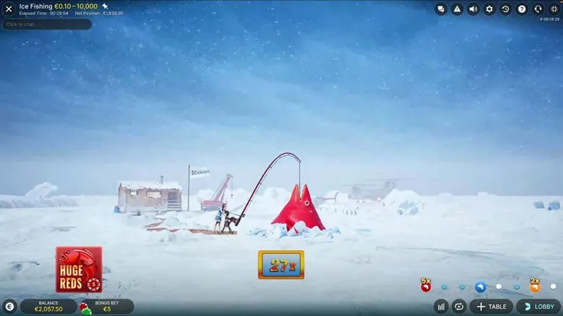 Ice Fishing bonus catch reeling in a fish with a 27x multiplier